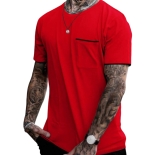 تیشرت جیبی مردانه با خط کنتراست قرمز سوپر پنبه