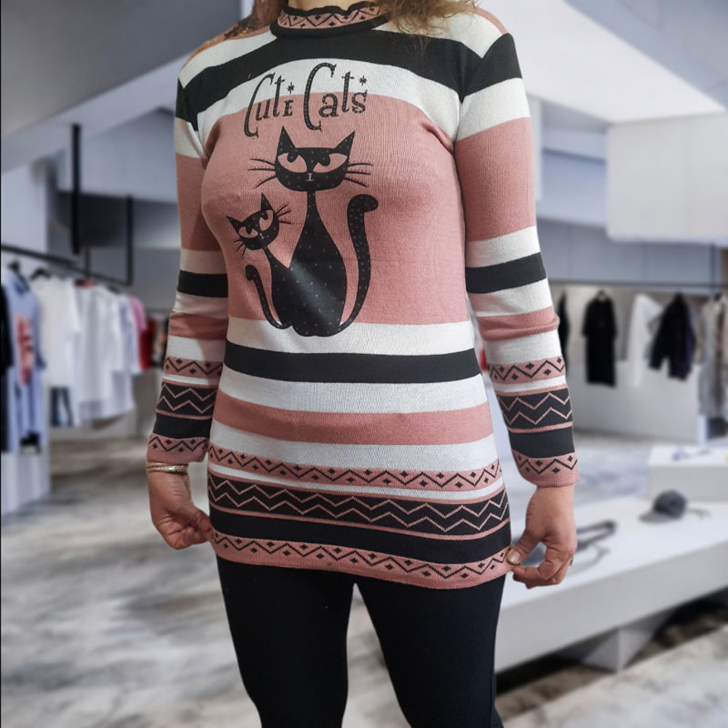 تونیک بافت  زنانه طرح cuti cats  مدل TI | مودی کالا