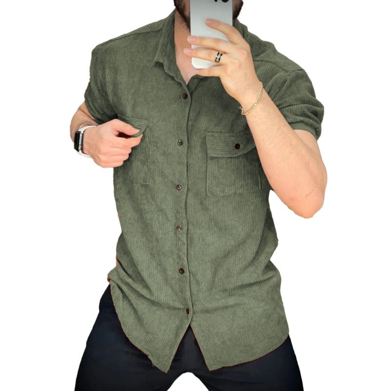 پیراهن مردانه یشمی مخمل کبریتی طراحی مینیمال با جیب دکمه‌دار | مودی کالا