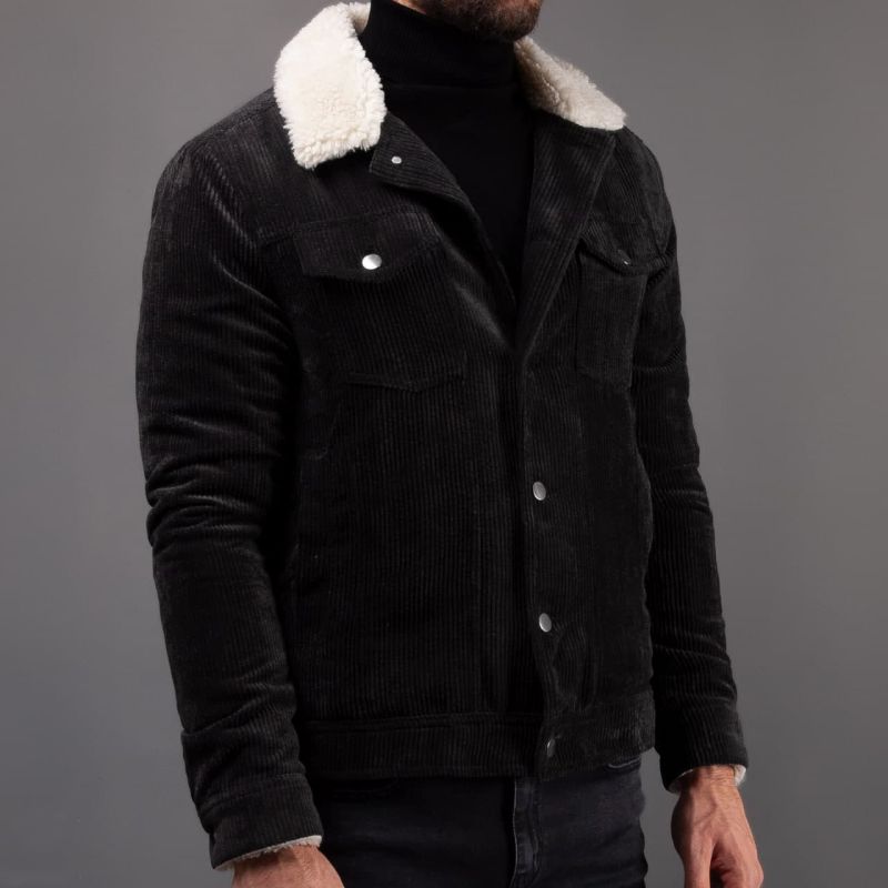 کاپشن مردانه مخمل کبریتی مشکی برند ZARA با آستر تدی گرم و یقه پشمی | مودی کالا