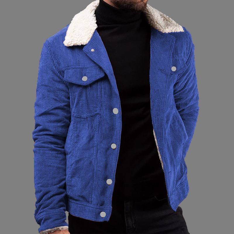 کاپشن مردانه مخمل کبریتی آبی برند ZARA با آستر تدی گرم و یقه پشمی | مودی کالا