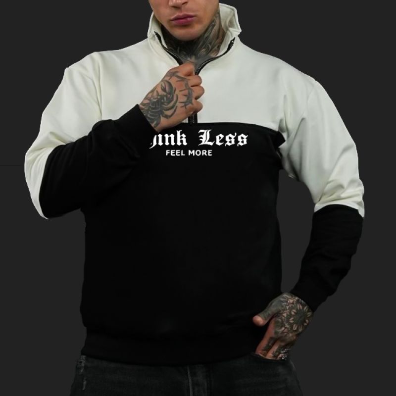 سویشرت مردانه دورس ضخیم یقه زیپ دار مشکی سفید | مودی کالا