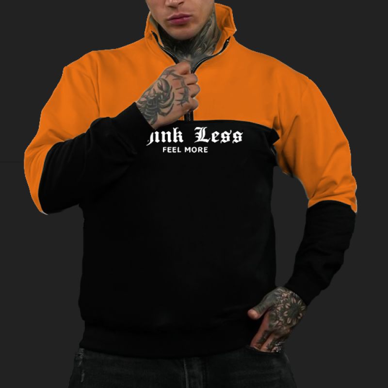 سویشرت مردانه دورس ضخیم یقه زیپ دار مشکی نارنجی | مودی کالا