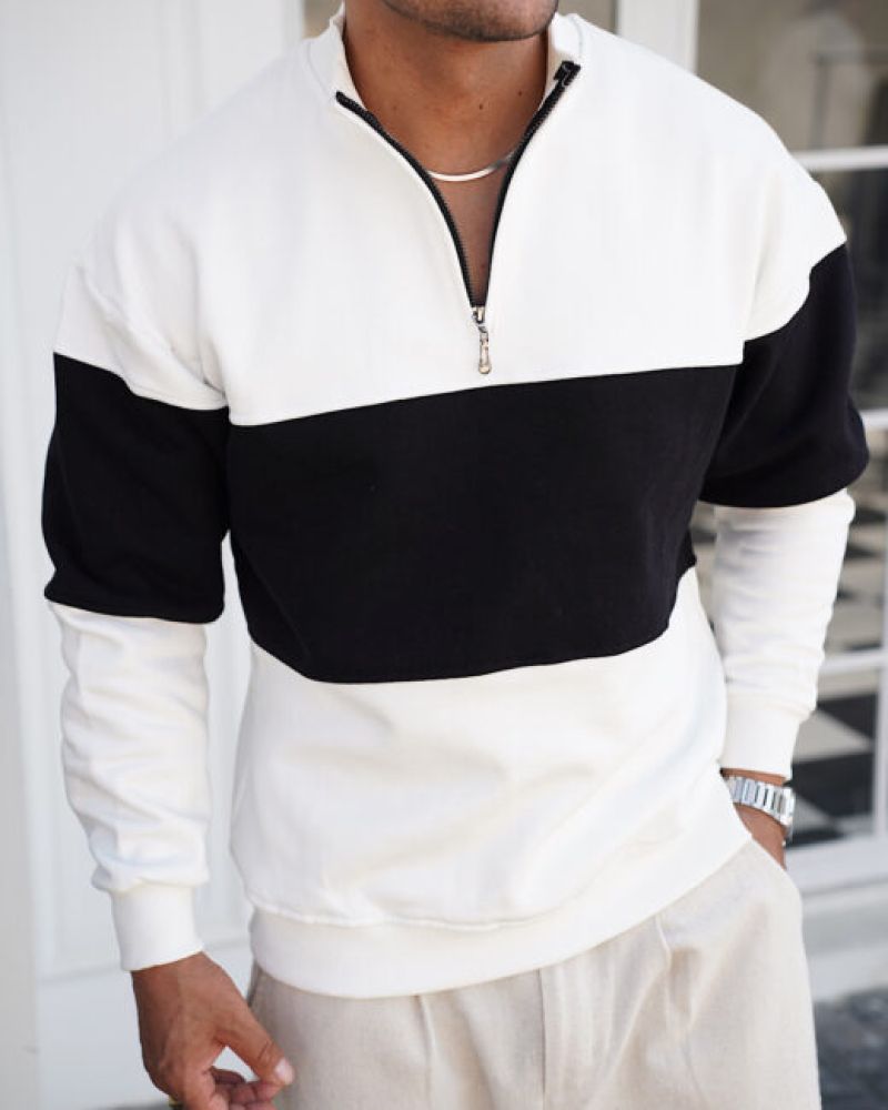 سویشرت دورس مردانه زیپ‌دار مشکی سفید | مودی کالا