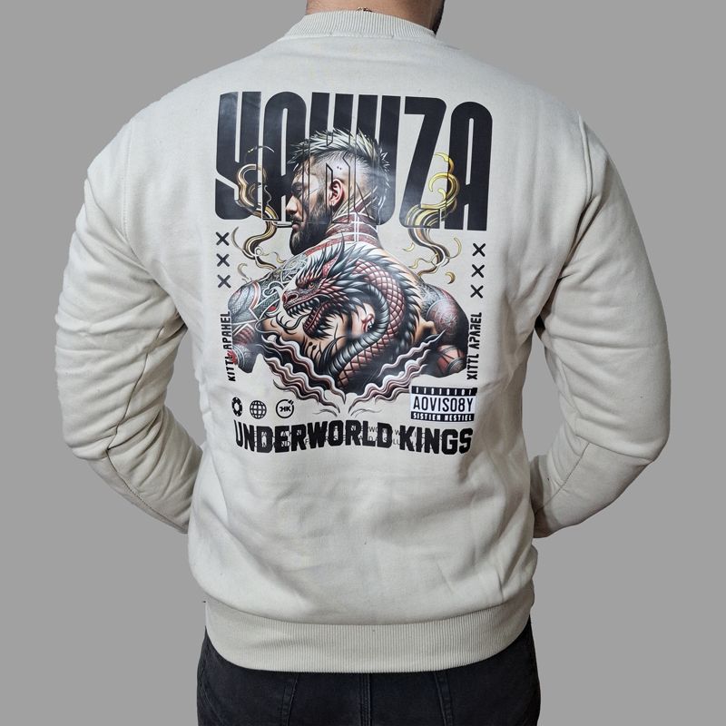 سویشرت کرمی دورس سه نخ پنبه طرح YAKUZA | مودی کالا