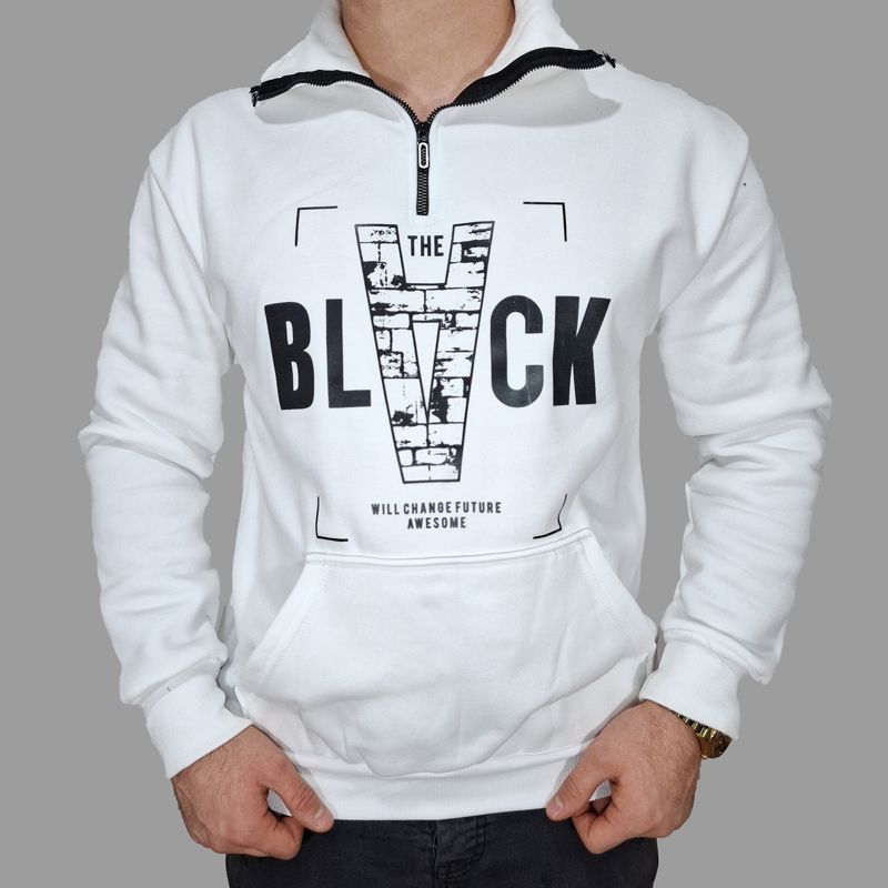 سویشرت مردانه داخل کرک یقه زیپ دار THE BLACK سفید | مودی کالا