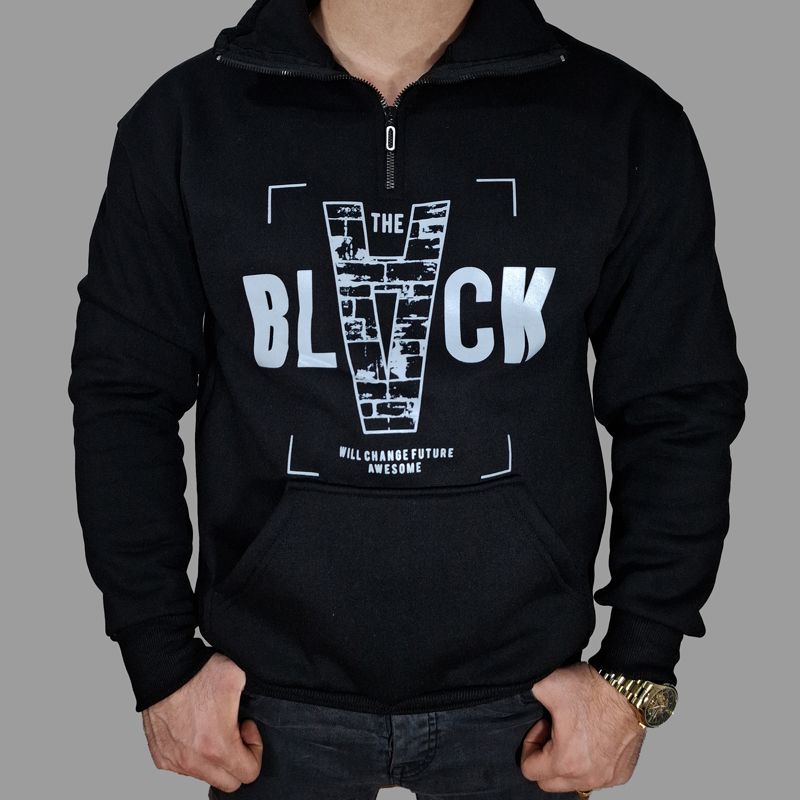 سویشرت مردانه داخل کرک یقه زیپ دار THE BLACK مشکی | مودی کالا