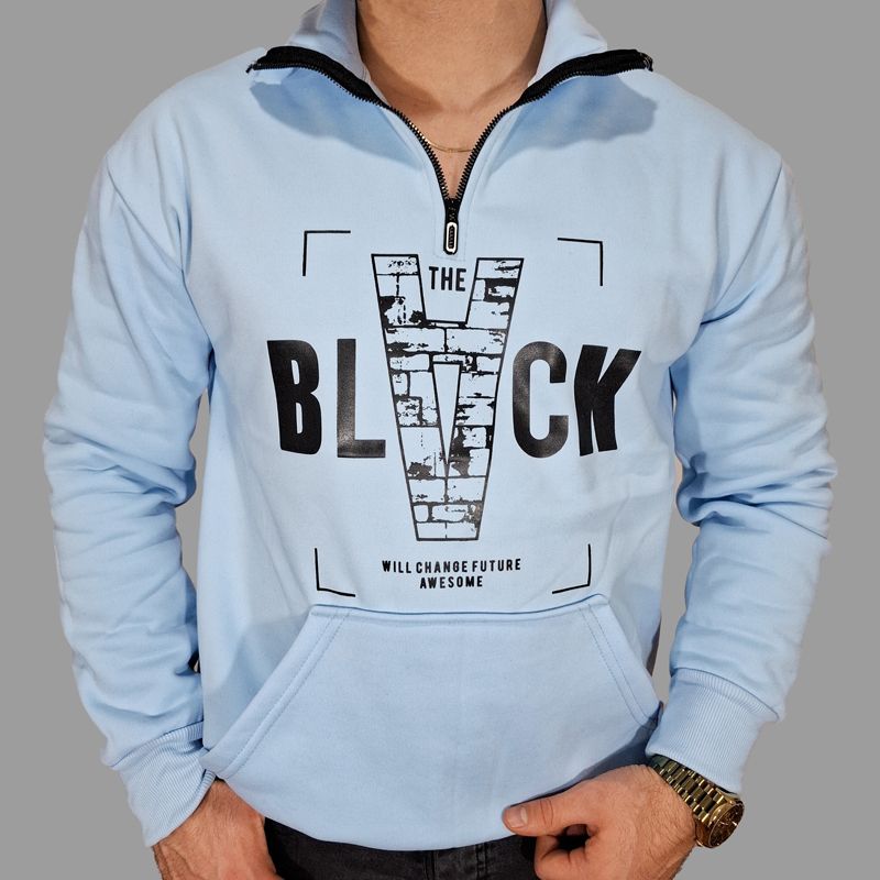 سویشرت مردانه داخل کرک یقه زیپ دار THE BLACK آبی روشن | مودی کالا