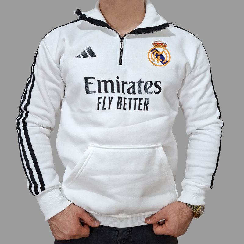 سویشرت مردانه سفید نیم‌ زیپ دورس داخل کرک آدیداس | مودی کالا