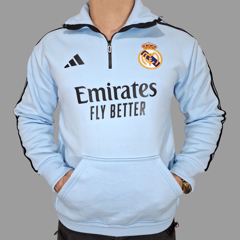 سویشرت مردانه آبی روشن نیم‌ زیپ دورس داخل کرک آدیداس | مودی کالا