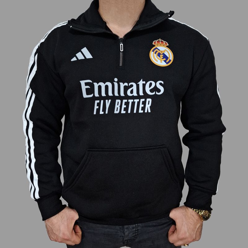 سویشرت مردانه مشکی نیم‌ زیپ دورس داخل کرک آدیداس | مودی کالا