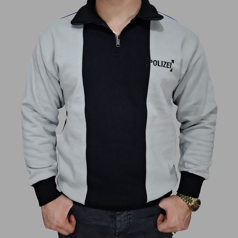 سویشرت مردانه طوسی مشکی نیم زیپ‌ دورس سه‌ نخ پنبه طرح POLIZEI | مودی کالا