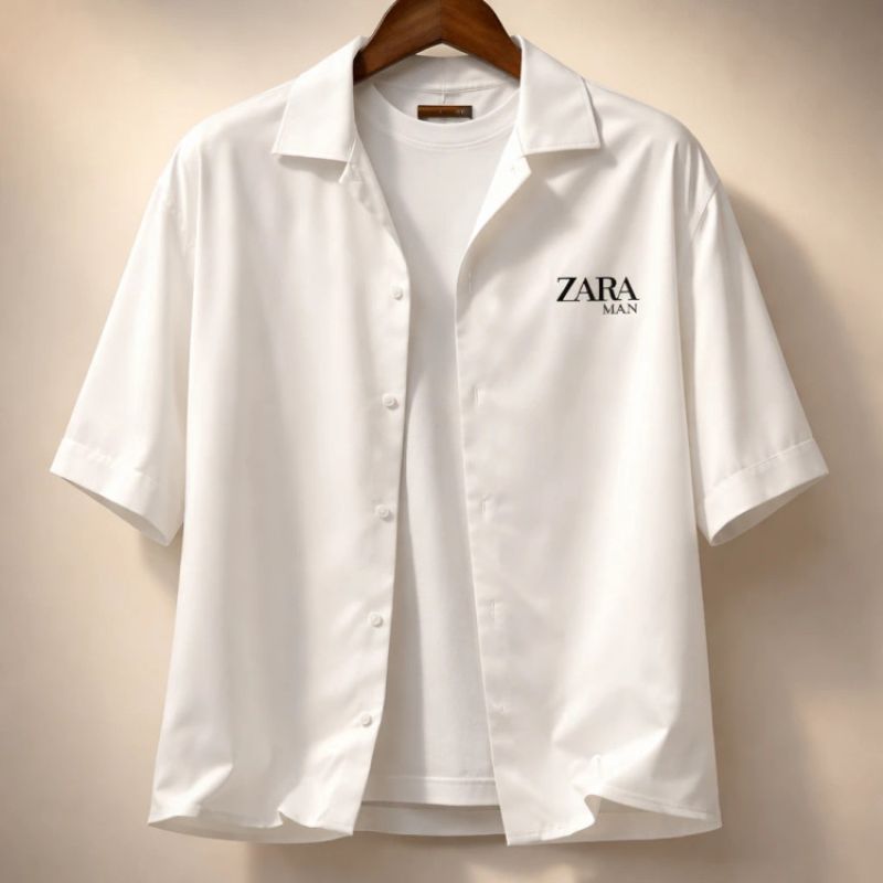 پیراهن سفید آستین کوتاه مردانه zara man ترکیه | مودی کالا