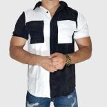 پیراهن مردانه آستین کوتاه مشکی سفید کبریتی
